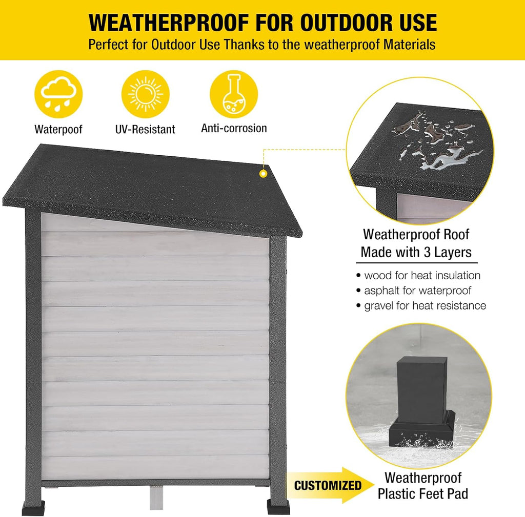 Aivituvin Large Dog House Outdoor Indoor Weatherproof Dog House for Small & Medium & Large Dogs with Unique All-Around Iron Frame＆Raised Feet（White）