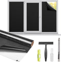 Kromapolis Blackout Window Privacy Film Total Light Blocking Room Darkening Window Covering, Removable Static Cling Frosted Glass Tint, Non-Adhesive, Black 17.5'' x 118.1''