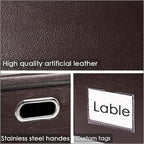 PRANDOM Large Foldable Storage Bins with Lids [3-Pack] Leather Fabric Collapsible Storage Boxes Organizer Containers Baskets Cube with Cover for Home Bedroom Closet Office Brown(17.7x11.8x11.8)