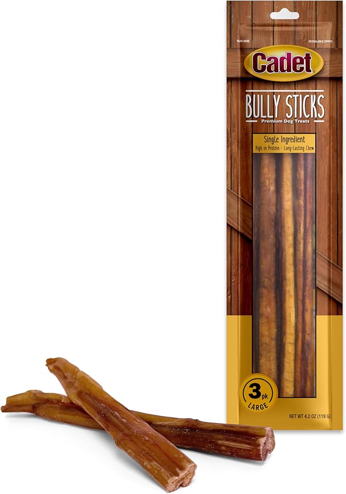 Cadet Bully Sticks for Dogs - Long-Lasting Dog Chews - All-Natural Premium Dog Treats Promotes Dental Health
