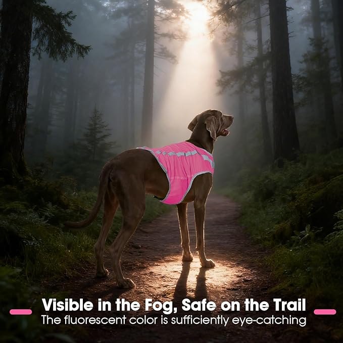 FUAMEY Dog Reflective Vest for Small Dogs,Dog Hunting Vest High-Visibility Dogs Safety Vest for Night Walking Water-Resistant Service Pet Gear Adjustable Outdoor Activities Pink S