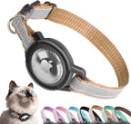 Airtag Cat Collar Breakaway, Odokele Reflective Cats Collars with Apple Air Tag Holder for Kitten, Cat GPS Tracker Adjustable Collars with Safety Quick Release Buckle for Kitties and Puppies - Brown