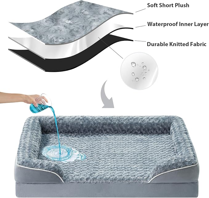 WNPETHOME Orthopedic Washable XL Dog Bed for Senior Dog Cozy Sleep | Extra Large Waterproof Big Soft Dog Couch Sofa Bed for Dogs Relax with Removable Cover Supportive Pet Bed Grey 42x30 Inch