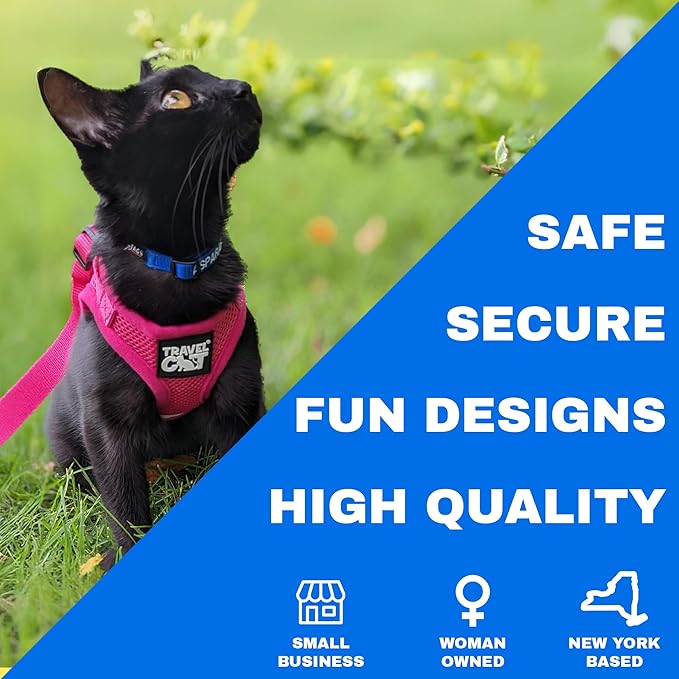 Travel Cat Harness and Leash Set - Adjustable Fit Mesh Cat Harness and Reflective Strap - Comfort Walking Vest for Kitten for Outdoor Walking, Hiking (Small)