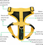 Adventure Dog Harness - Stylish Large Dog Harness for Outdoor Adventures and Everyday Wear - Dandelion Yellow Neoprene Adjustable Harness for Dogs with Reflective Piping and Solid Brass D-Ring