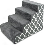 Best Pet Supplies Dog Stairs & Steps - Foam Steps for Small Dogs & Cats, Non-Slip Indoor Balanced Pet Step Support, Dog Ramp, No Assembly, Gray Lattice Print, 4-Step (18-inch Height)