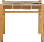 SAFAVIEH Couture Collection Devnie Brown Woven Leather & Natural Solid Wood Ottoman (Fully Assembled)