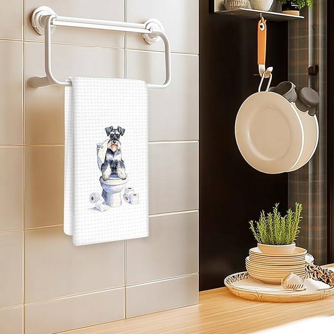 Funny Schnauzer Dog Hand Towels Set of 2, Gifts for Miniature Schnauzer Dog Owners Lovers, Puppy Pet Decor for Bathroom, Pet Lovers Gifts Toilet Hand Towels for Bathroom Washroom, 16x24In
