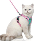 rabbitgoo Cat Harness and Leash Set, Escape Proof Soft Adjustable Vest Harnesses for Outdoor Walking, Easy Control Breathable Kitten Jacket with Reflective Strips, Green & Pink, XS