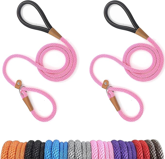 lynxking 6 FT Dog Leash Slip Lead 2 Pack Strong Heavy Duty Braided Dog Training Leash No Pull Training Lead Leashes for Medium Large and Small Dogs