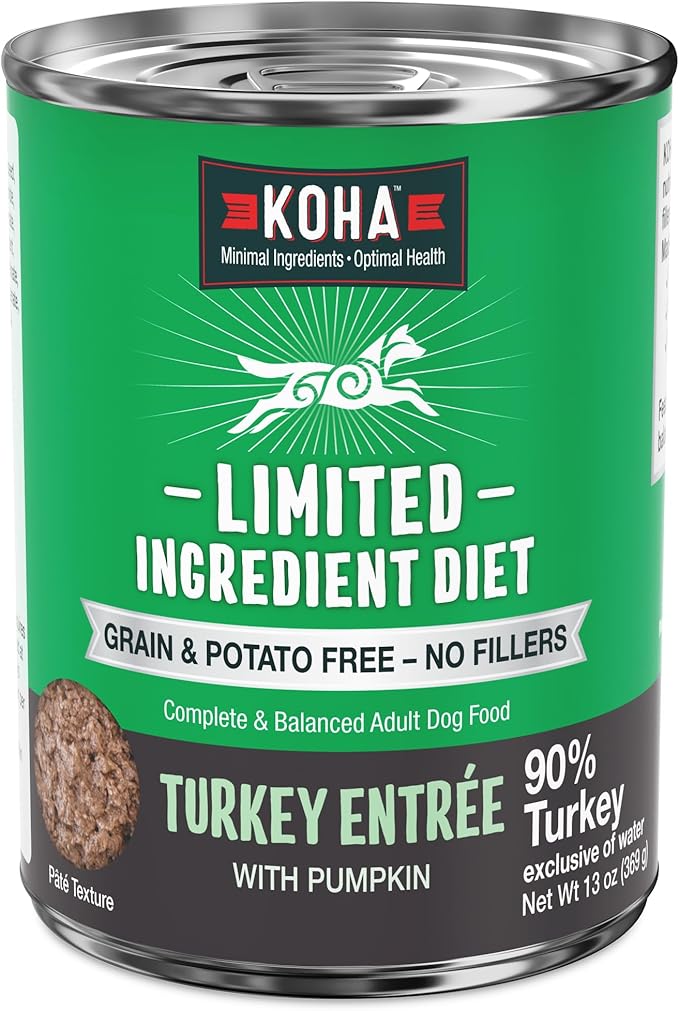 KOHA Limited Ingredient Diet Turkey Entrée for Dogs - Grain Free Wet Dog Food with No Fillers - Sensitive Stomach Canned Dog Food - 13 oz Pack of 12