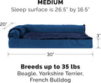 Furhaven Cooling Gel Dog Bed for Medium/Small Dogs w/ Removable Bolsters & Washable Cover, For Dogs Up to 35 lbs - Plush & Velvet L Shaped Chaise - Deep Sapphire, Medium