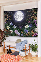 Neasow Aesthetic Moon Garden Tapestry Wall Hanging, Night Landscape with Colorful Plants Floral Tapestries for Bedroom Home Decor Multi Color 60×80 inch (150cm×200cm)
