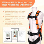 Fall Protection Premium Safety Harness with Shock Absorbing Lanyard, Vented & Padded Shoulder, Legs & Back - Upgrade 4 Quick Buckles (Orange)