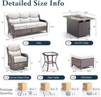 Belord Luxury 6" Thick Cushioned 7 Pieces Patio Furniture Set with Fire Pit Table, Wicker Outdoor Conversation Set with High Back Swivel Rocker Chairs for Deck Porch Yard and Poolside - Brown+Beige