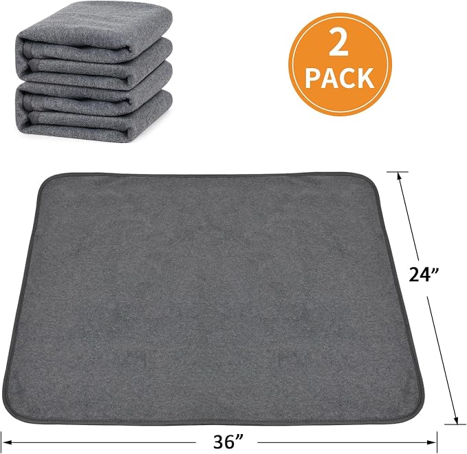 Washable Dog Pee Pads 24x36 2Pack Reusable, Absorb Dog Mats Non-Slip for Puppy Training, Whelping, Potty, Playpen, Crate