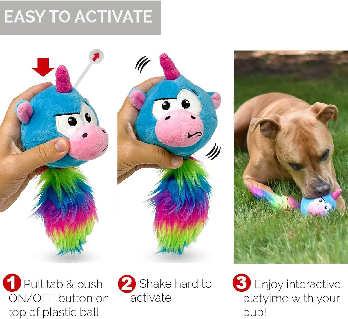 Hyper Pet Doggie Pal Unicorn Interactive Plush Dog Toys (Wiggles, Vibrates, and Barks – Dog Toys for Boredom and Stimulating Play)