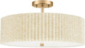 Semi Flush Mount Ceiling Lights, 4-Light 18" Gold Light Fixtures Ceiling Mount with Pleated Linen Fabric Shade, Drum Lighting Fixture for Nursery Hallway Bedroom Kitchen, AD-25036-4SF-GD-B