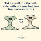 Lucy & Co. Reversible Dog Harness - Water-Repellent Neoprene, Dual-Print Design, Easy Swap Style, Adjustable Comfort Fit - Camp Out Reversible Harness - Large