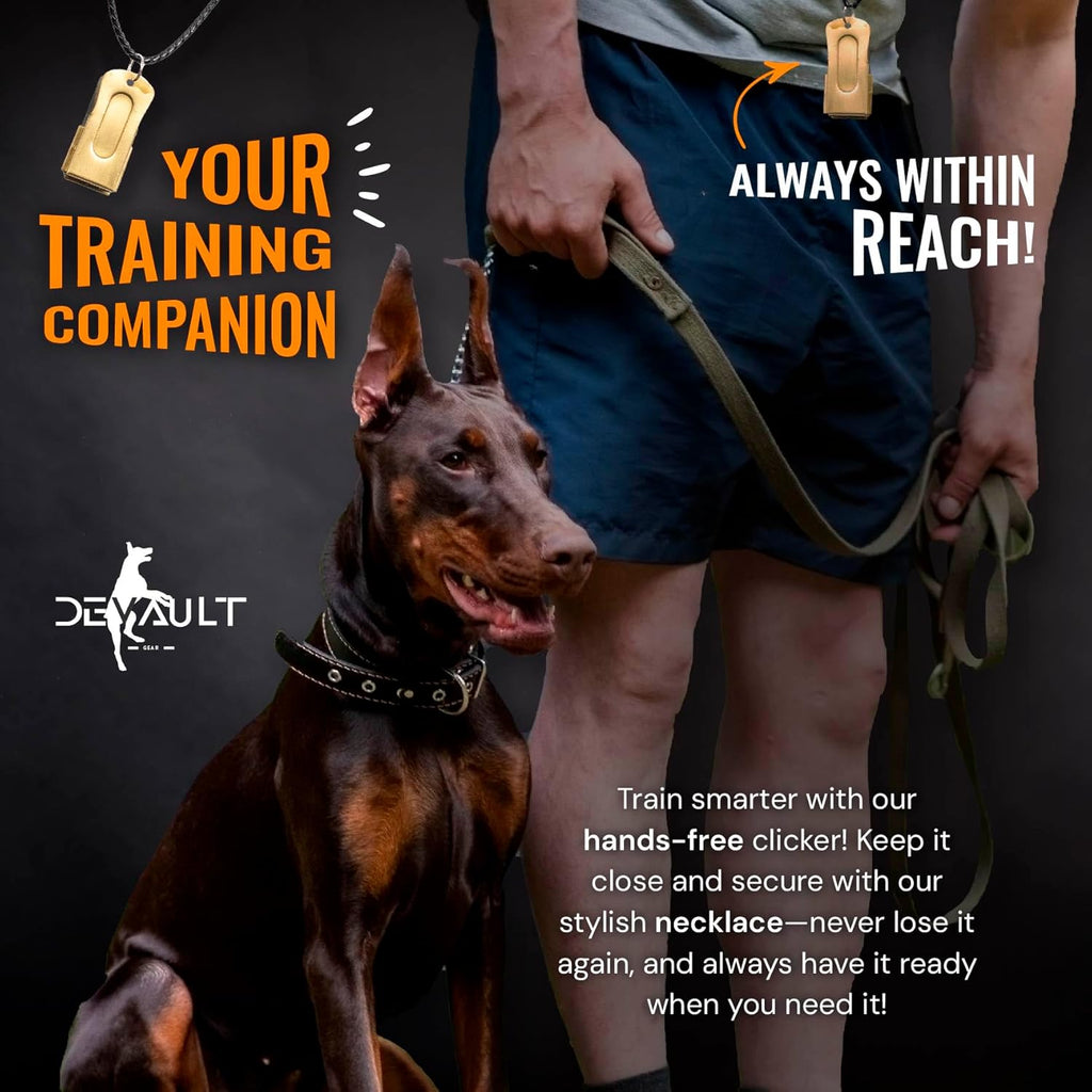 Gold Dog Clicker with Necklace - Clickers for Pet Training - Dog Training & Behavior Aids Easy to Carry with You Anywhere - Teach Your Dog Tricks or Reward His Behavior