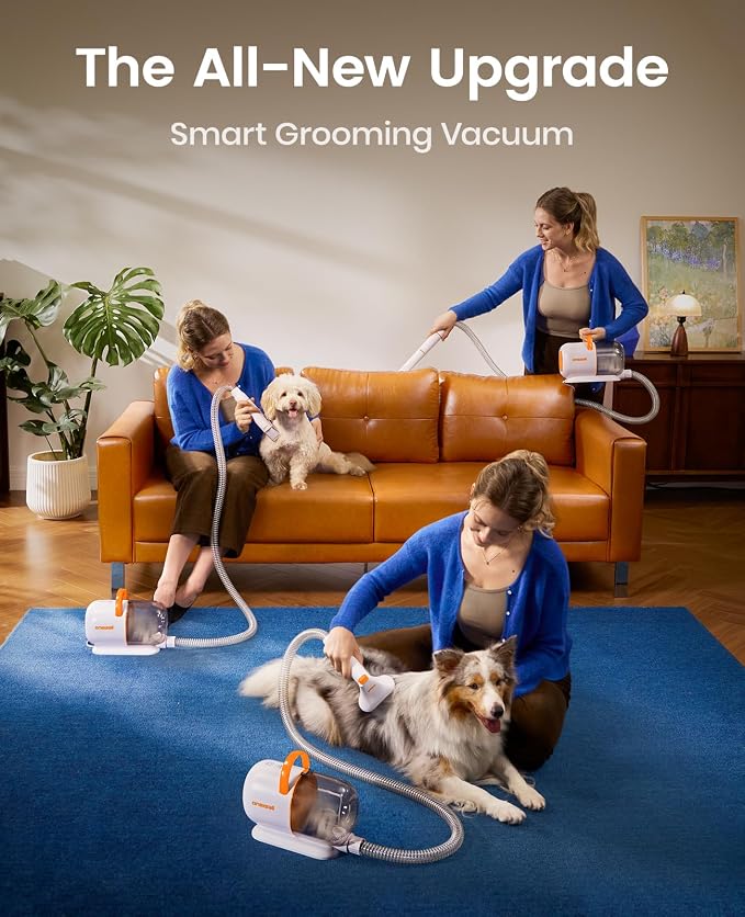oneisall Dog Grooming Vacuum - 15000Pa Suction, Captures 99% Pet Hair to Reduce Shedding, Dog Grooming Clippers & Quiet Brush (≤59dB) with 4 Accessories, 2L Dust Canister for Home Cleaning（Orange） | 15000Pa Suction Power, Dog Grooming Kit, Low Noise≤59...