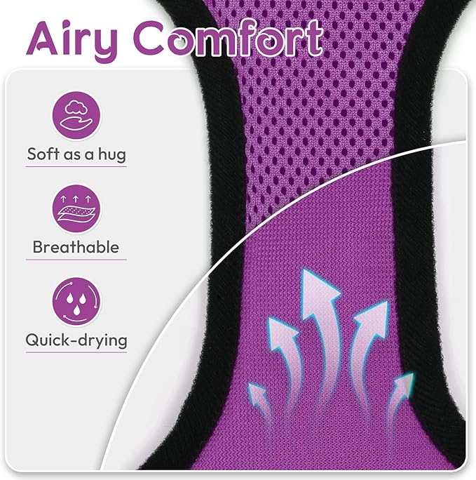 Dooradar Cat Harness and Leash Set, Escape Proof Safe Adjustable Kitten Vest Harnesses for Walking, Easy Control Soft Breathable Mesh Jacket with Reflective Strips for Cats, Purple, M
