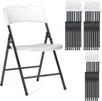 24 Pack Folding Chairs, 700lbs Capacity Heavy Duty Folding Chair with Reinfoced Steel Frame for Indoor/Outdoor Use, White Plastic Foldable Chairs for Party, Patio, Meeting, Wedding and School