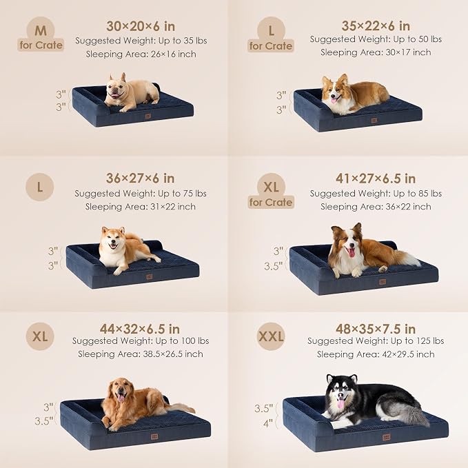 EHEYCIGA Memory Foam Dog Bed Large Size Dogs, Orthopedic Dog Bed Large with Washable Removable Cover, Waterproof Pet Sofa Couch with Nonskid Bottom, 36x27x6, Navy Blue | Washable Removable Cover, Waterproof Flat Pet Sofa Couch with Nonskid Bottom, 36x27x6