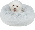 Best Pet Supplies Round Donut Dog Bed with Plush Faux Fur Fabric, Calming, Anti-Anxiety Cushion for Indoor Pets, Slip-Resistant Base, Soft Ergonomic Support - Light Warm Gray, 20x20x6''