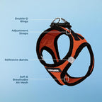 Best Pet Supplies Voyager Step-in Air Harness - All Weather Mesh, Reflective, No Pull Harness for Dogs, Cats - Secure with Hook & Loop Fastener, Buckle, Double D-Rings - Orange/Black Trim, S