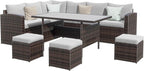 Wisteria Lane 7 Piece Patio Furniture Set, High Curved Back Wicker Outdoor Sectional with Dining Table, All Weather Wicker Outdoor Dining Set, Patio Conversation Set with Ottoman, Grey