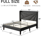 Full Size Upholstered Bed Frame with Charging Station, Platform Bed Frame with Storage Headboard, Solid Wood Slats Support, No Box Spring Needed, Dark Gray