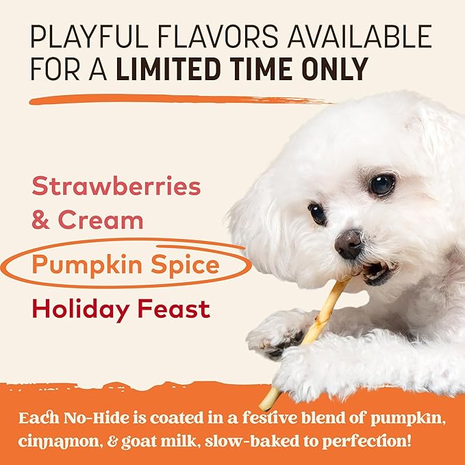 Earth Animal No Hide Stix - Long Lasting Rawhide Free Small Dog Chews Sticks, Pumpkin Spice - 20 Count Value Pack