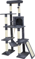 Large Cat Tree,65-inch Tall Multi-Level Cat Tower with Sisal-Covered Scratching Posts, Condo, Hammock, Dangling Ball,Grey