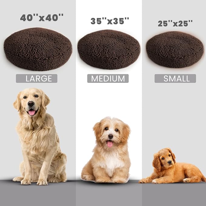 Muddy Mat® Cloud K-9 Bed for Dogs & Cats, Soft & Relaxing Donut Dog Bed, Chenille Material, Removable Cover, Washable & Dryer Safe–Brown Large(40'x40')