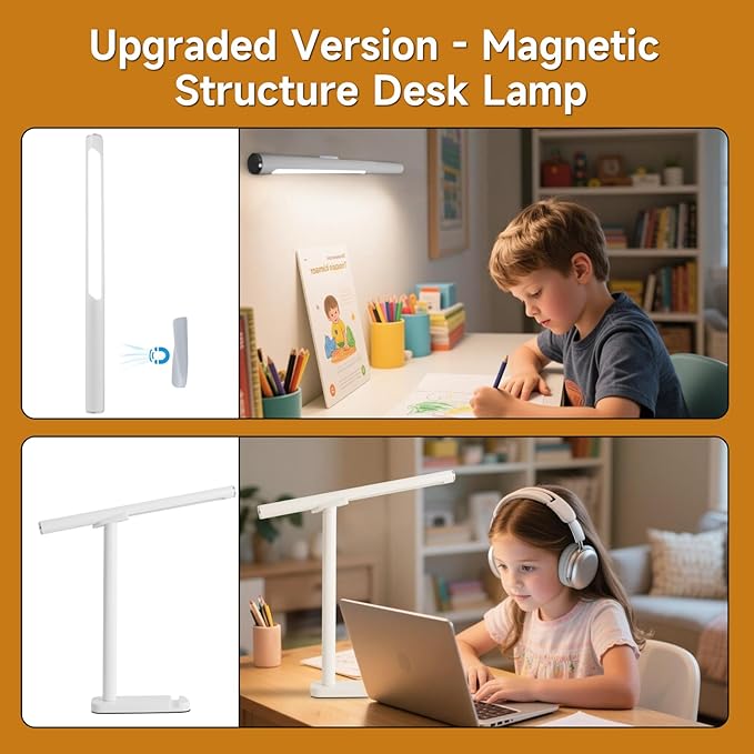 Magnetic Led Desk Lamp: 2 in 1 Reading Lamp with USB Charging Port for Home Bedroom Office Study | Dorm Desk Lamp with 3500-6500k Touch Control Dimming | 5 Brightness Levels | White