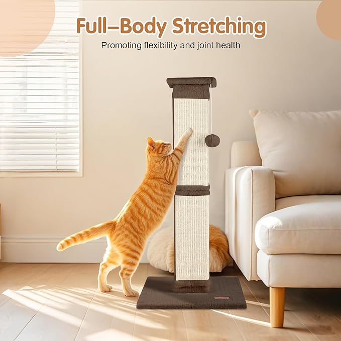 Cat Scratching Post 33 inch for Indoor Cats, High Cat Scratch Post Brown, Cat Tree for Full-Body Stretching, Protect Your Furniture