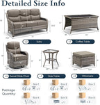 Belord Luxury 6" Thick Cushioned 11 Pieces Patio Furniture Set with Outdoor Couch, Wicker Outdoor Conversation Set with High Back Swivel Rocker Chairs for Deck Porch Yard and Poolside - Grey+Grey