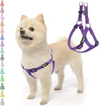 PUPTECK No Pull Dog Harness Soft Adjustable Basic Nylon Step in Puppy Vest Outdoor Walking with ID Tag, Reflecive Purple, S