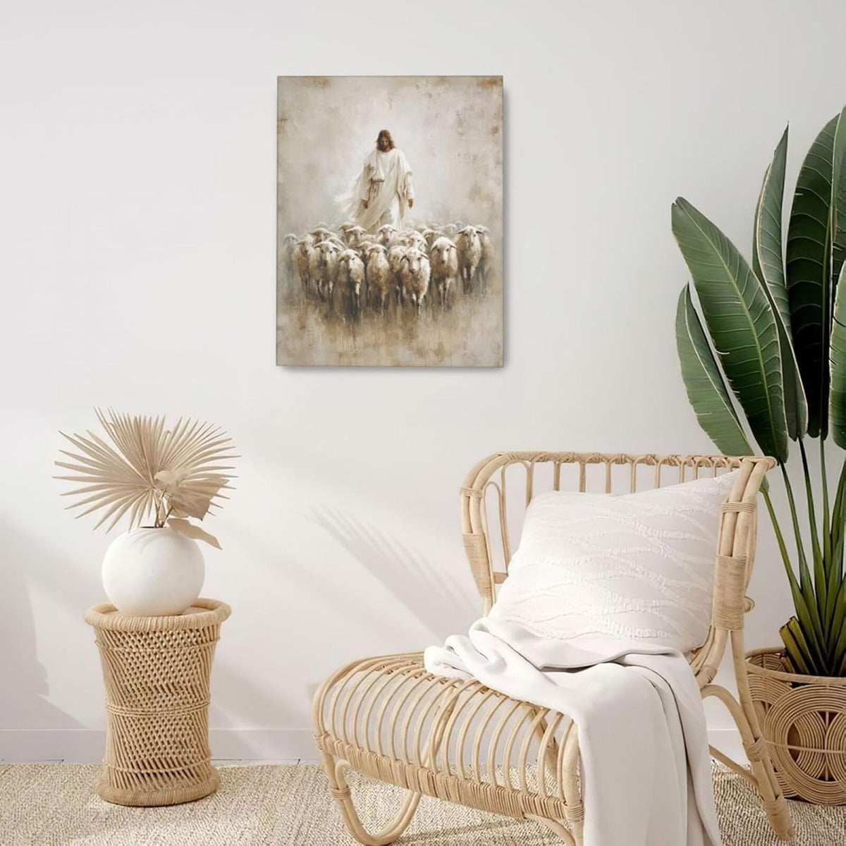 Jesus and Lamb Wall Art Christian Jesus Lamb Canvas Wall Decor Christ Religious Pictures painting Print Framed Artwork Decorations Gifts for Living Room Bedroom Prayer Room Church 16"x20"