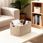 5 Pack Woven Storage Baskets for Shelves, Decorative Basket Organizer Storage Bins for Toys, Books, Clothes, Closet, Nursery, Bathroom – Cotton Rope Shelf Baskets for Organizing and Decor, Khaki