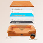 EHEYCIGA Orthopedic Dog Beds Large Sized Dog, Waterproof Washable Pet Bed | Non-Slip Bottom and Egg-Crate Memory Foam XL Dog Couch Bed with Washable Removable Cover, Pumpkin Orange, 41Inch