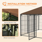 6.9 x 6.9 x 5 Outdoor Dog Kennel with Canopy Garden Playpen Fence Crate Enclosure Cage Rotating Bowl, Coffee