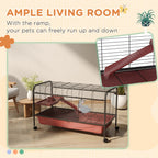 48" L Small Animal Cage, Pet Play House for Rabbit Hutch or Ferret with Feeder, Rolling Wheels, Platform, Ramp