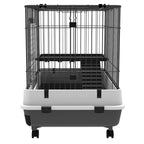 PawHut 2-Level Small Animal Cage Rabbit Hutch With Wheels, Removable Tray, Platform And Ramp For Bunny, Chinchillas, Ferret, Black