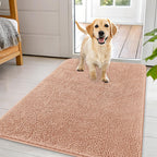 OLANLY Dog Door Mat for Muddy Paws 44x32, Absorbs Moisture and Dirt, Absorbent Non-Slip Washable Doormat, Quick Dry Chenille Mud Mat for Dogs, Entry Indoor Entryway Carpet for Inside Floor, Peach