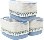 3 Pack Storage Basket for Shelves, Boho Cotton Rope Storage Bins with Heavy Tassel, Shelf Baskets Large Woven Baskets for Organizing, Cube Organizer Bins, Baby Laundry Basket for Clothes, Toys, Pets