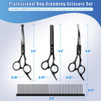 Dog Grooming Scissors Kit with Safety Round Tips, GEMEK Professional 5 in 1 Grooming Scissors for Dogs (Black 5 in 1)
