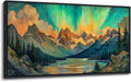 JEAWA Framed Canvas Wall Art - Large Abstract Painting Decor, Textured Mountain Lake Tree Polar Lights Pictures, Modern Art Prints for Bedroom Living Room Bathroom Home Decoration, 29x58 IN