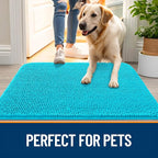 OLANLY Dog Door Mat for Muddy Paws 59x32, Absorbs Moisture and Dirt, Absorbent Non-Slip Washable Doormat, Quick Dry Chenille Mud Mat for Dogs, Entry Indoor Entryway Carpet for Inside Floor, Aqua Blue